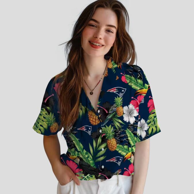 New England Patriots Aloha Hawaiian Shirt, Pineapple & Hibiscus Beach Outfit