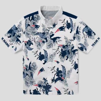 New England Patriots Botanical Hawaiian Shirt, Blue White Tropical Fan Apparel