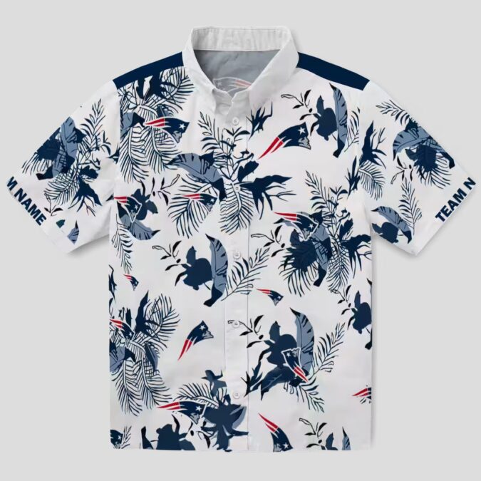 New England Patriots Botanical Hawaiian Shirt, Blue White Tropical Fan Apparel
