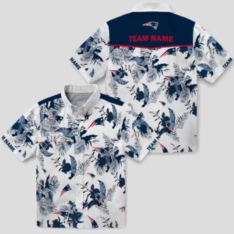 New England Patriots Botanical Hawaiian Shirt, Blue White Tropical Fan Apparel