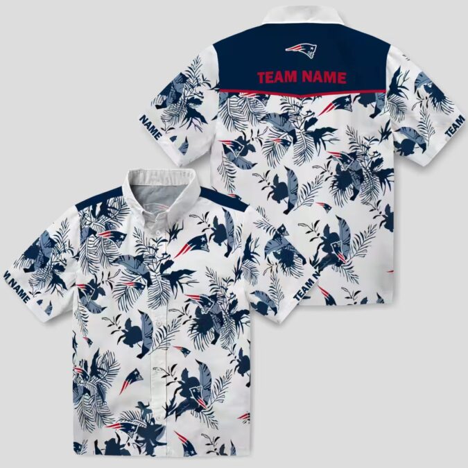 New England Patriots Botanical Hawaiian Shirt, Blue White Tropical Fan Apparel