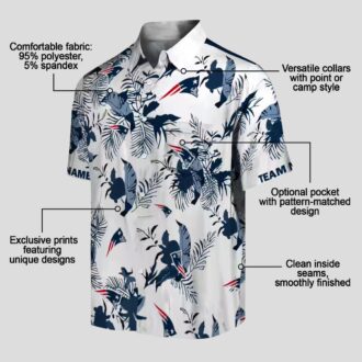 New England Patriots Botanical Hawaiian Shirt, Blue White Tropical Fan Apparel