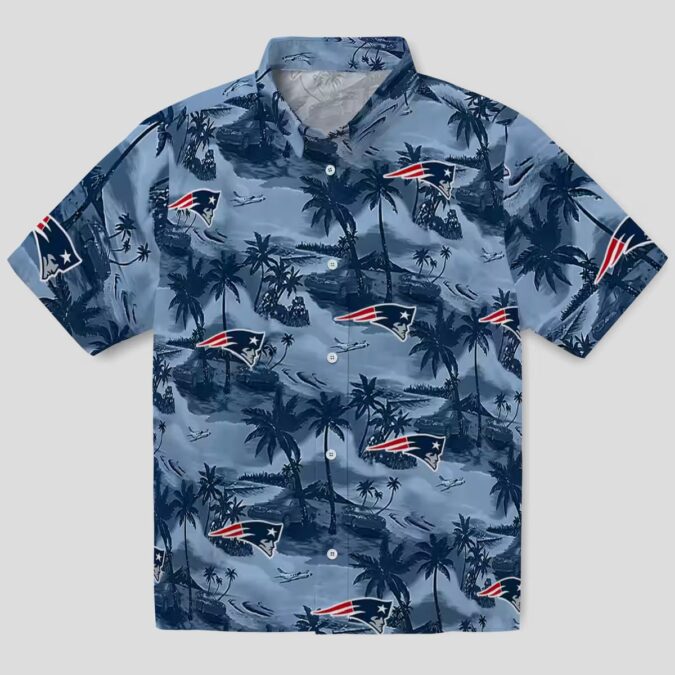 New England Patriots Coastal Palms Blue Shirt, Tropical Hawaiian NFL Summer Outfit