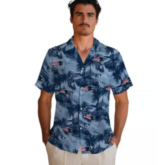 New England Patriots Coastal Palms Blue Shirt, Tropical Hawaiian NFL Summer Outfit