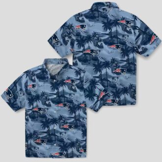 New England Patriots Coastal Palms Blue Shirt, Tropical Hawaiian NFL Summer Outfit