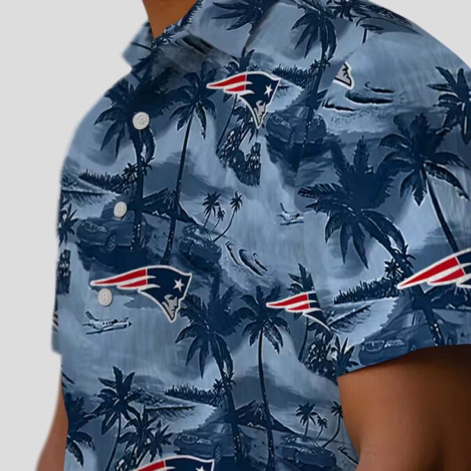 New England Patriots Coastal Palms Blue Shirt, Tropical Hawaiian NFL Summer Outfit