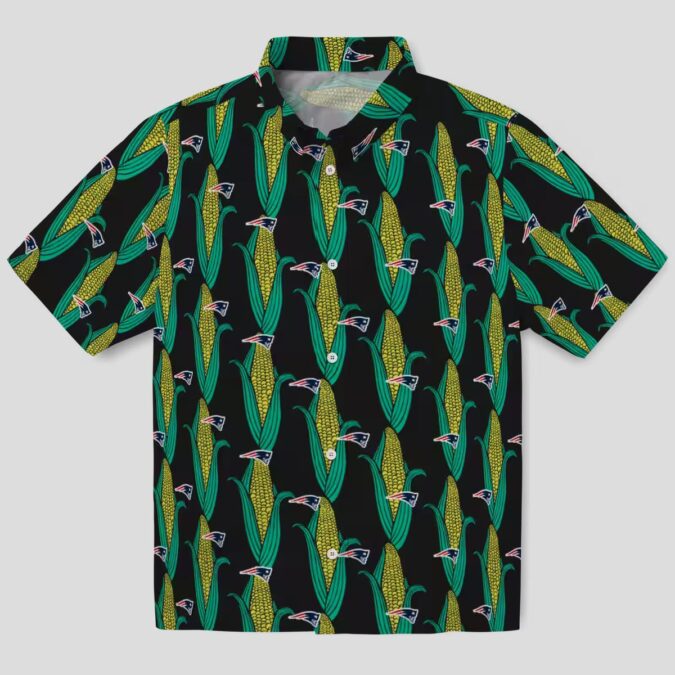 New England Patriots Corn Theme Hawaiian Shirt, Black Green Tropical Football Apparel