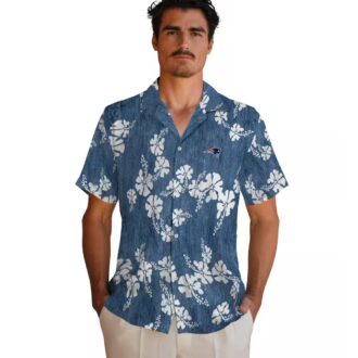 New England Patriots Floral Hawaiian Shirt - Blue Hibiscus Clusters Style