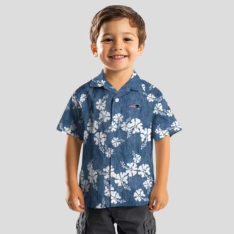 New England Patriots Floral Hawaiian Shirt - Blue Hibiscus Clusters Style