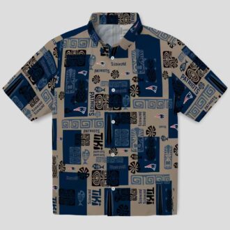 New England Patriots Hawaiian Shirt, Tribal Symbols Blue NFL Fan Wear
