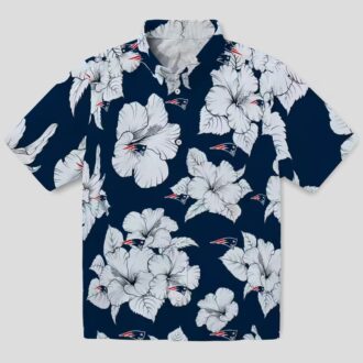 New England Patriots Hibiscus Bloom Hawaiian Shirt - Blue White Aloha Style