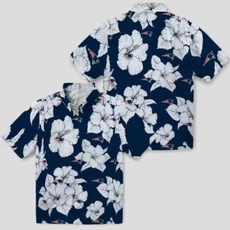 New England Patriots Hibiscus Bloom Hawaiian Shirt - Blue White Aloha Style