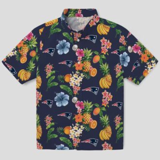 New England Patriots Navy Blue Hawaiian Shirt, Hibiscus & Fruit NFL Fan Apparel