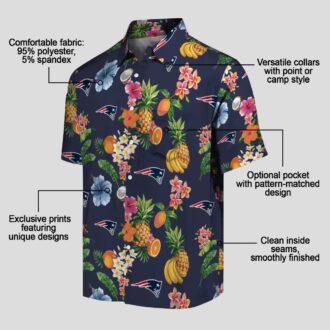 New England Patriots Navy Blue Hawaiian Shirt, Hibiscus & Fruit NFL Fan Apparel