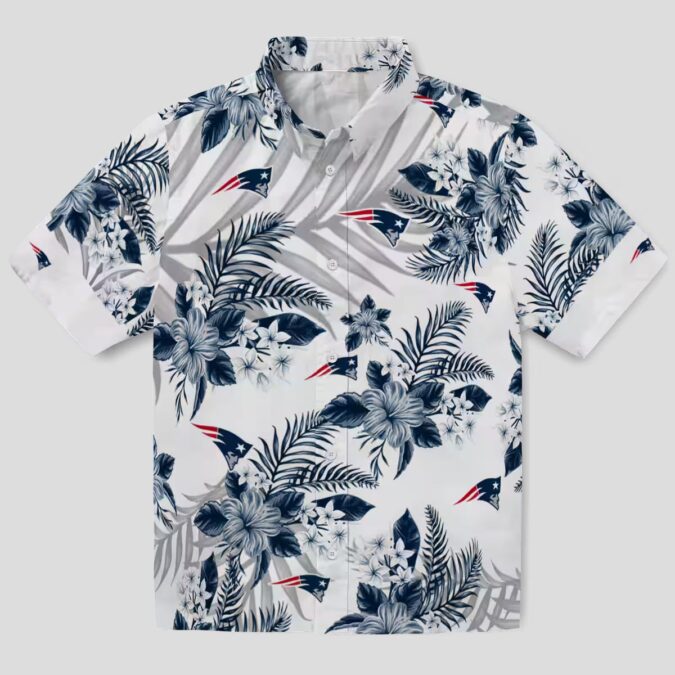New England Patriots Palm Leaves Hawaiian Shirt, Blue White Game Day Outfit