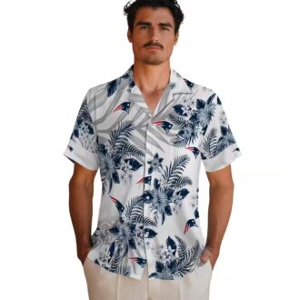 New England Patriots Palm Leaves Hawaiian Shirt, Blue White Game Day Outfit