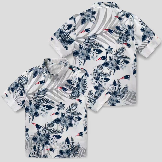 New England Patriots Palm Leaves Hawaiian Shirt, Blue White Game Day Outfit