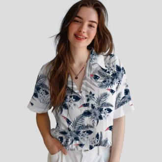 New England Patriots Palm Leaves Hawaiian Shirt, Blue White Game Day Outfit