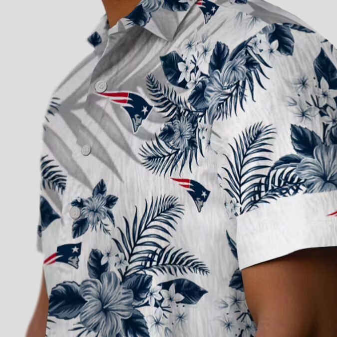 New England Patriots Palm Leaves Hawaiian Shirt, Blue White Game Day Outfit