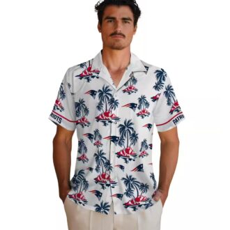 New England Patriots Palm Print Hawaiian Shirt, Summer Beach & Game Day Outfit