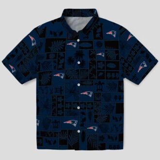 New England Patriots Patchwork Hawaiian Shirt, Blue & Black NFL Apparel