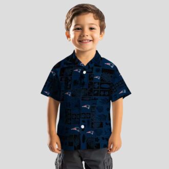 New England Patriots Patchwork Hawaiian Shirt, Blue & Black NFL Apparel