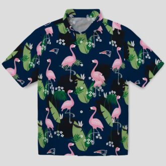 NFL Fans New England Patriots Blue Hawaiian Shirt - Tropical Leaf & Flamingo Design