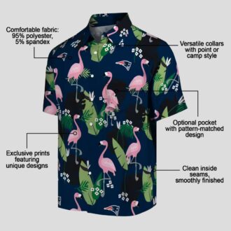 NFL Fans New England Patriots Blue Hawaiian Shirt - Tropical Leaf & Flamingo Design