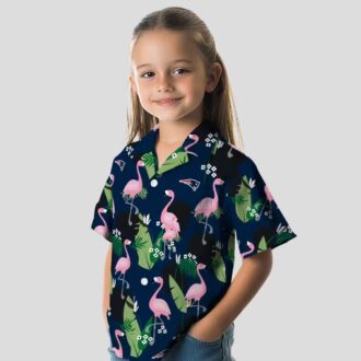 NFL Fans New England Patriots Blue Hawaiian Shirt - Tropical Leaf & Flamingo Design