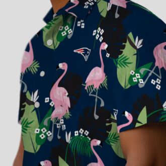 NFL Fans New England Patriots Blue Hawaiian Shirt - Tropical Leaf & Flamingo Design