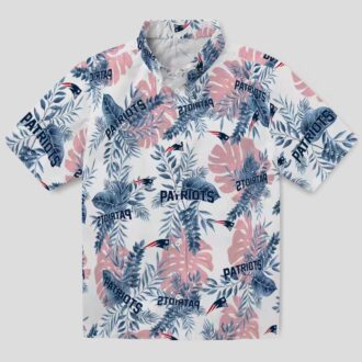 NFL Fans New England Patriots Hawaiian Shirt, Tropical Leaves Blue White Style