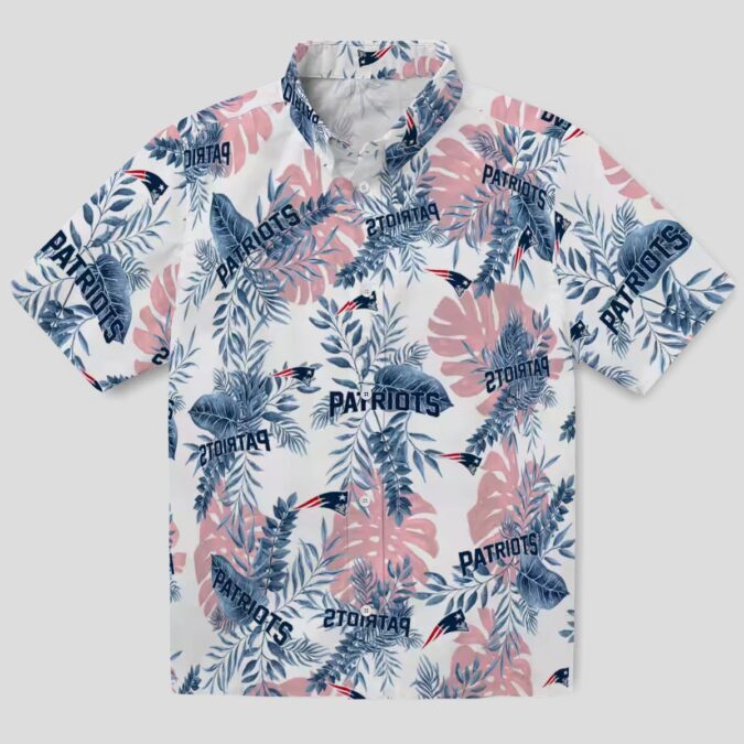 NFL Fans New England Patriots Hawaiian Shirt, Tropical Leaves Blue White Style