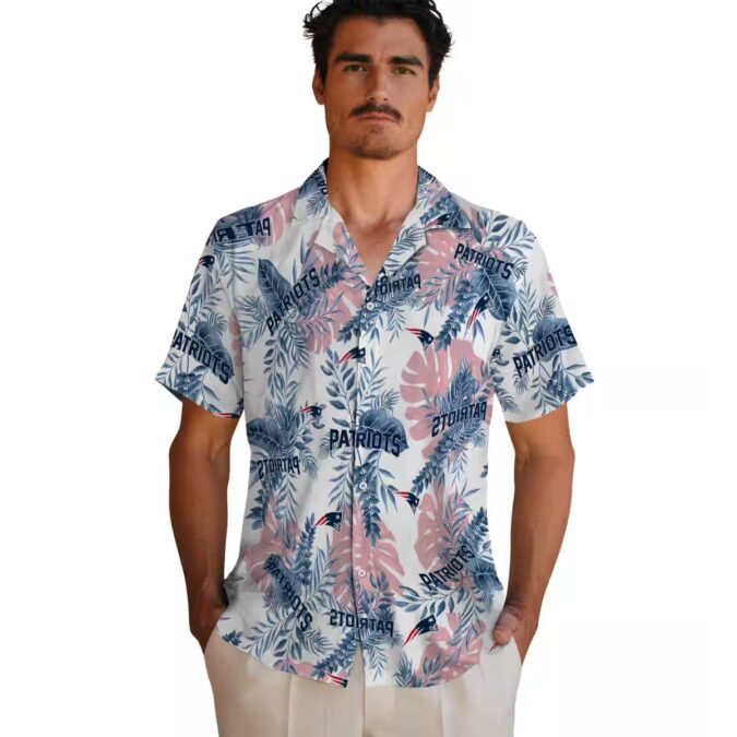 NFL Fans New England Patriots Hawaiian Shirt, Tropical Leaves Blue White Style