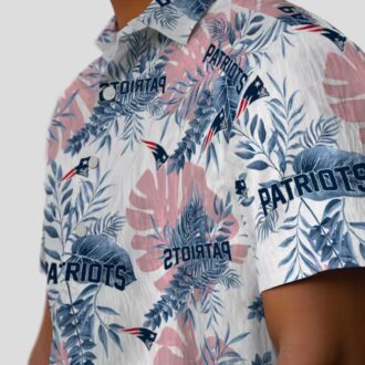 NFL Fans New England Patriots Hawaiian Shirt, Tropical Leaves Blue White Style