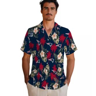 NFL Fans Patriots Floral Hawaiian Shirt, Blue Beachwear for Football Fans