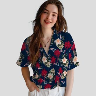 NFL Fans Patriots Floral Hawaiian Shirt, Blue Beachwear for Football Fans