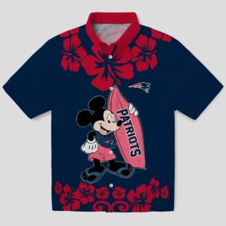 NFL Fans Patriots Surfing Mickey Hawaiian Shirt, Blue Aloha Button Up Shirt