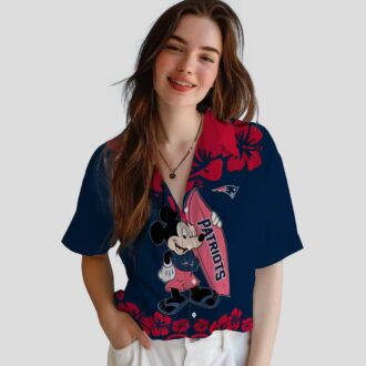 NFL Fans Patriots Surfing Mickey Hawaiian Shirt, Blue Aloha Button Up Shirt