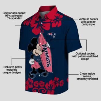 NFL Fans Patriots Surfing Mickey Hawaiian Shirt, Blue Aloha Button Up Shirt