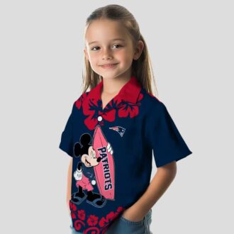 NFL Fans Patriots Surfing Mickey Hawaiian Shirt, Blue Aloha Button Up Shirt