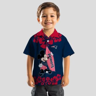 NFL Fans Patriots Surfing Mickey Hawaiian Shirt, Blue Aloha Button Up Shirt