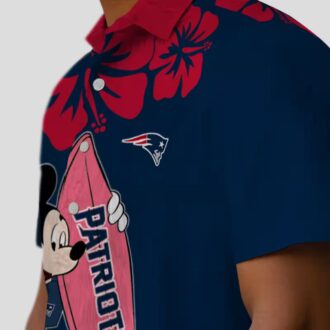 NFL Fans Patriots Surfing Mickey Hawaiian Shirt, Blue Aloha Button Up Shirt