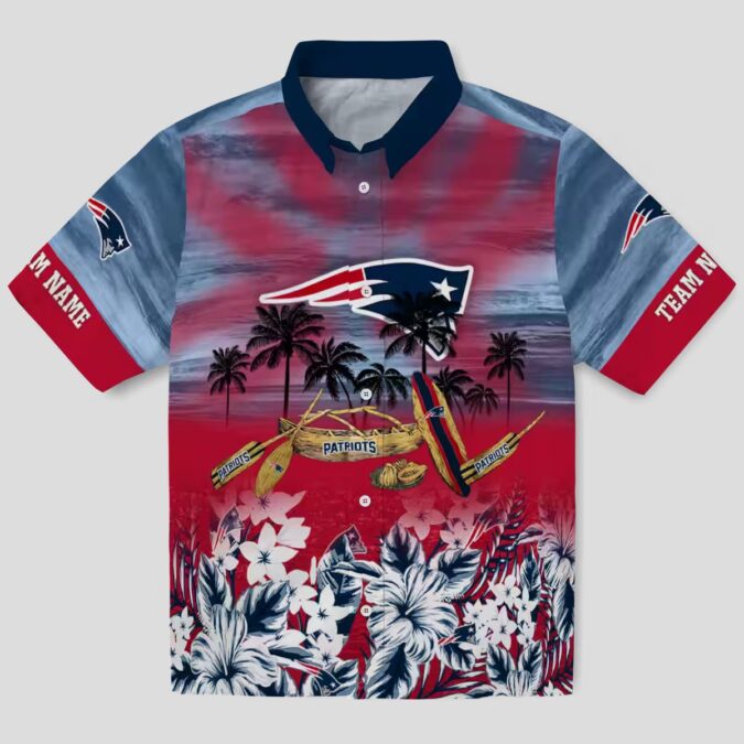 NFL New England Patriots Hawaiian Shirt, Custom Tropical Canoe Blue Button Up
