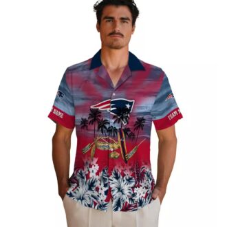 NFL New England Patriots Hawaiian Shirt, Custom Tropical Canoe Blue Button Up