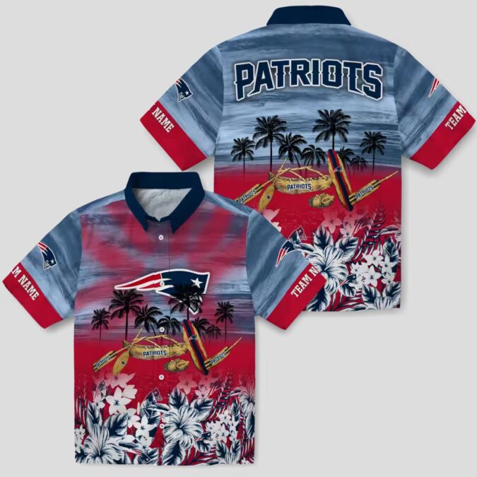 NFL New England Patriots Hawaiian Shirt, Custom Tropical Canoe Blue Button Up