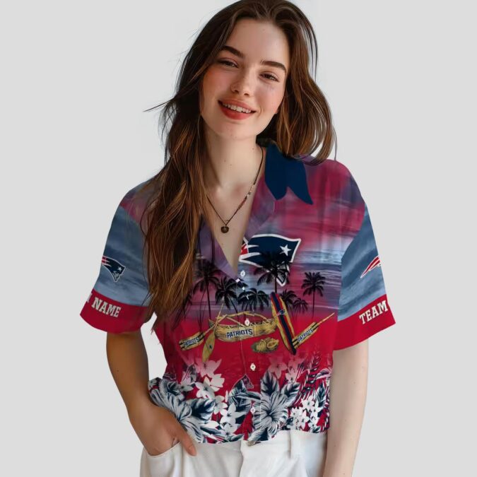 NFL New England Patriots Hawaiian Shirt, Custom Tropical Canoe Blue Button Up