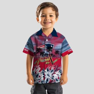 NFL New England Patriots Hawaiian Shirt, Custom Tropical Canoe Blue Button Up
