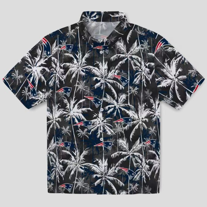 NFL Patriots Hawaiian Shirt - Blue & Black Palm Pattern for Game Day & Vacation