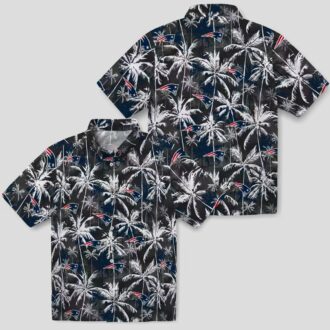 NFL Patriots Hawaiian Shirt - Blue & Black Palm Pattern for Game Day & Vacation
