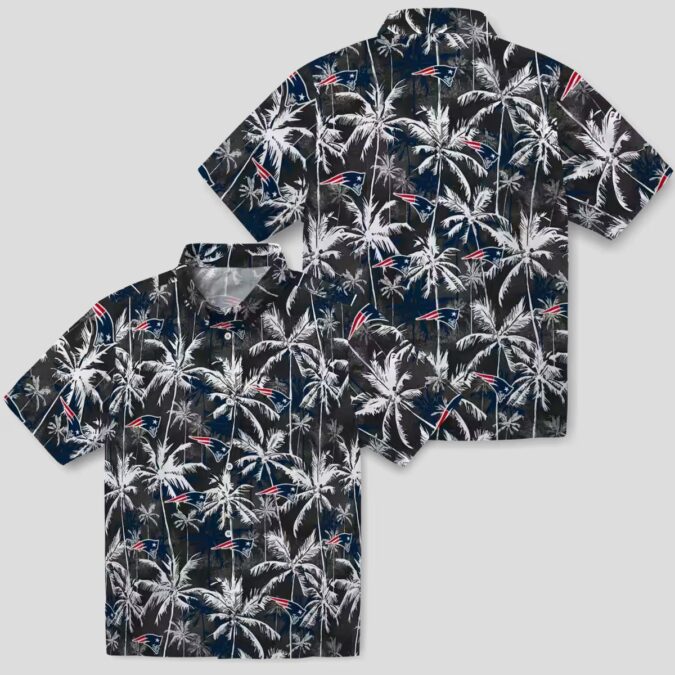 NFL Patriots Hawaiian Shirt - Blue & Black Palm Pattern for Game Day & Vacation